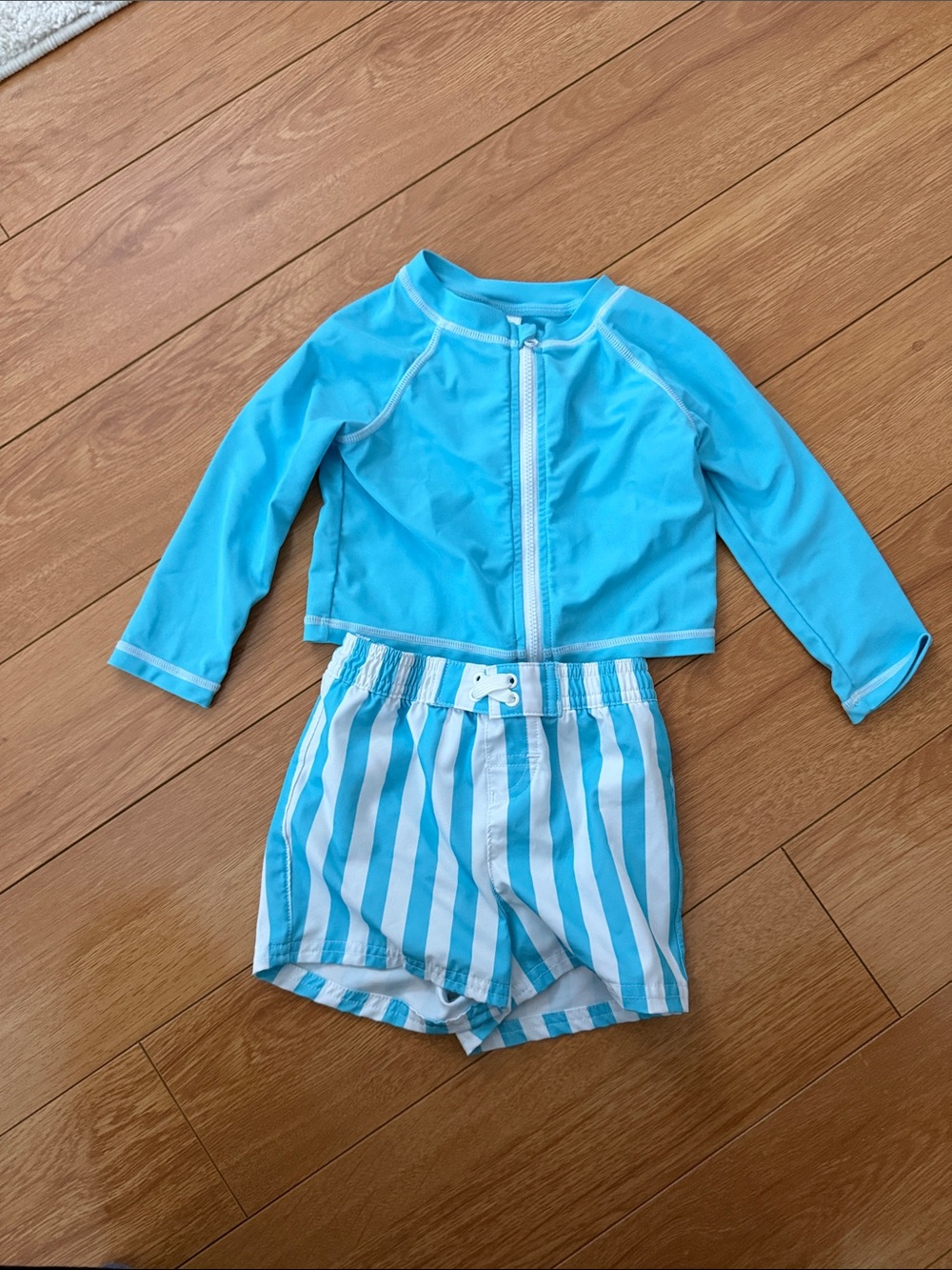 Tucker + Tate Kids Light Blue Rash Guard Set - Swim Top and Striped Shorts